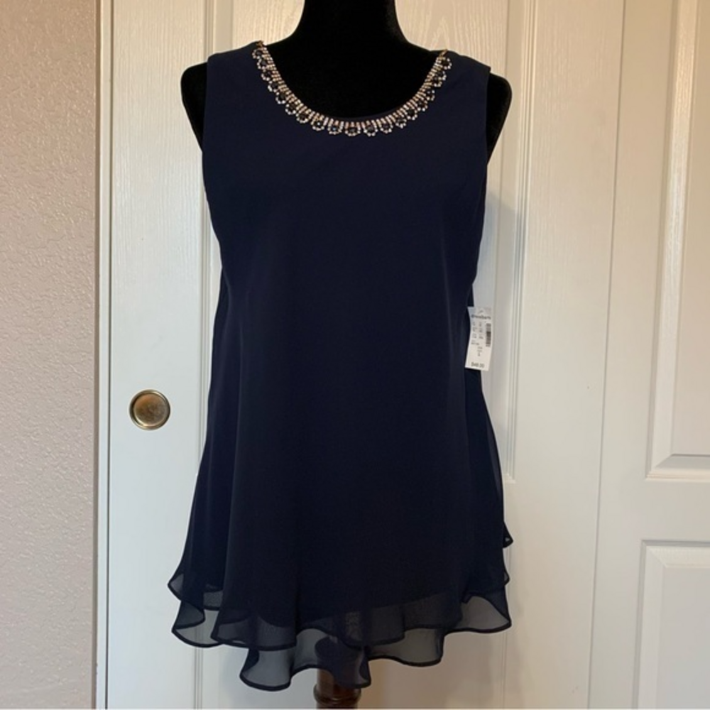 NWT‎ Dress Barn Sleeveless Lined Blue Blouse with detachable Necklace Size Large
